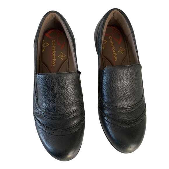Comfortiva 8 Black Leather Slip on shoes- Women’s Pillowtop Memory Foam comfort - Picture 2 of 10